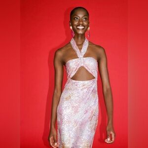 Zara sequin knotted halter dress